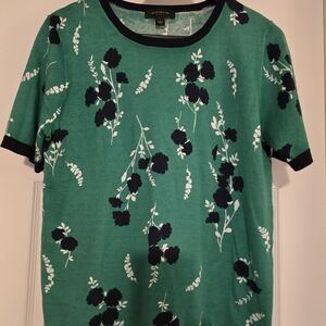Ann Taylor Green Floral Short Sleeve Sweater